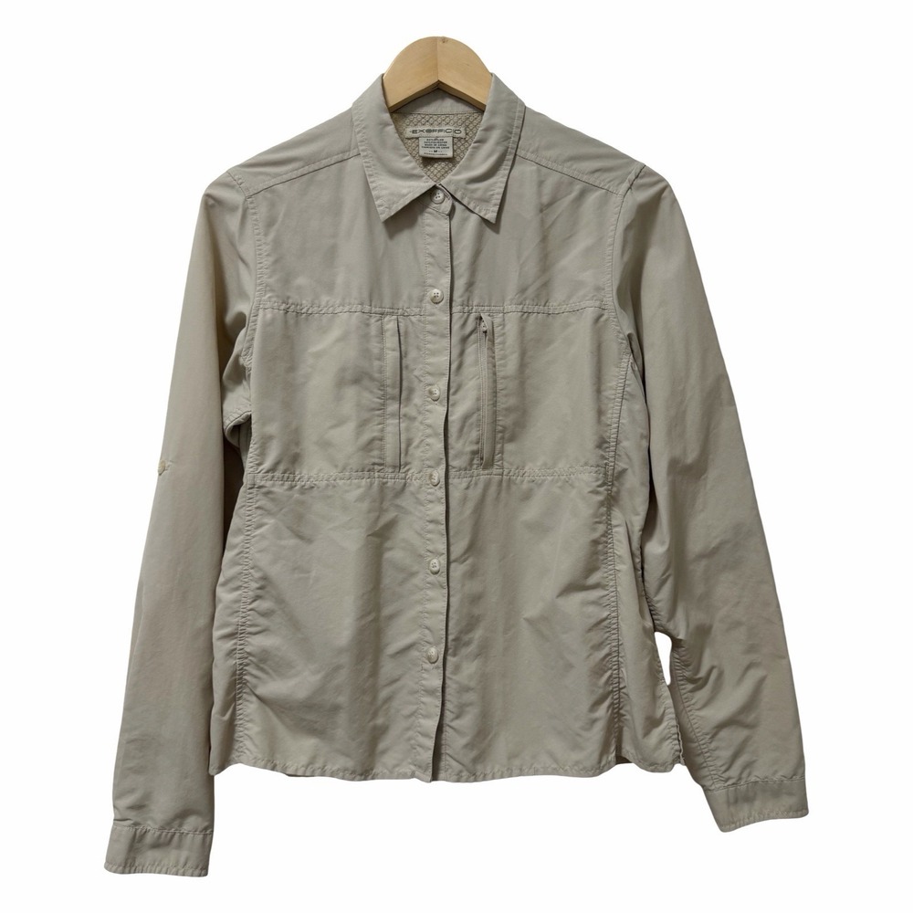 ExOfficio Womens Vented Outdoor Hiking Shirt Size M Tan Outdoor Pockets Granola